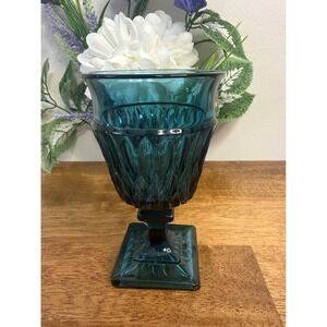 Vintage Indiana Glass Mount‎ Vernon Blue Goblet Pedestal Pressed Glass